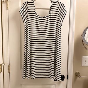 Socialite long tunic top or mini - black/striped with open strappy area in back